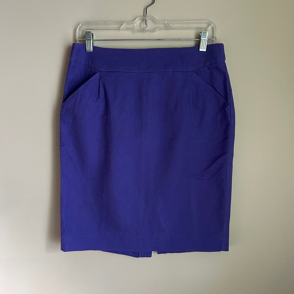 J. Crew Purple 100% Cotton Waist Pockets Knee-Length “The Pencil Skirt” Size 8
